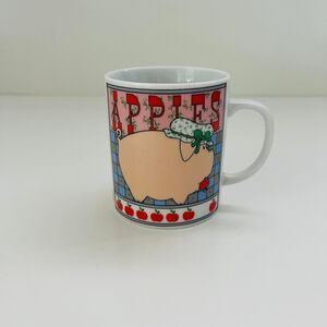 GEORGE GOOD 1986 Pig With A Bonnet "APPLES" Double Sided Coffee Mug Cup